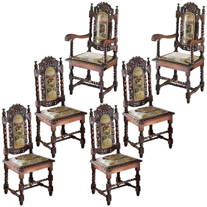 Design Toscano Charles II Chairs: Set of Four Side Chairs and Two Armchairs