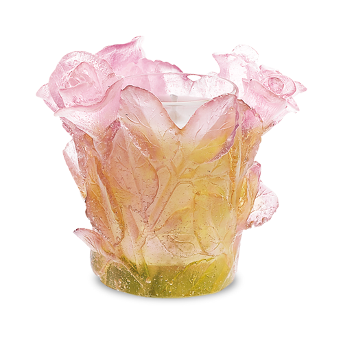 Daum - Crystal Roses Candleholder in Pink - Time for a Clock