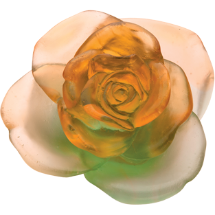 Daum - Crystal Rose Passion Decorative Flower in Green & Orange - Time for a Clock