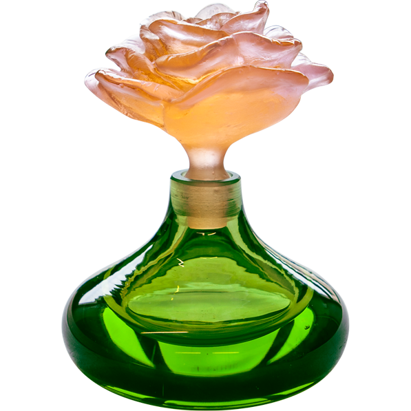 Daum - Crystal Rose Romance Perfume Bottle in Green - Time for a Clock