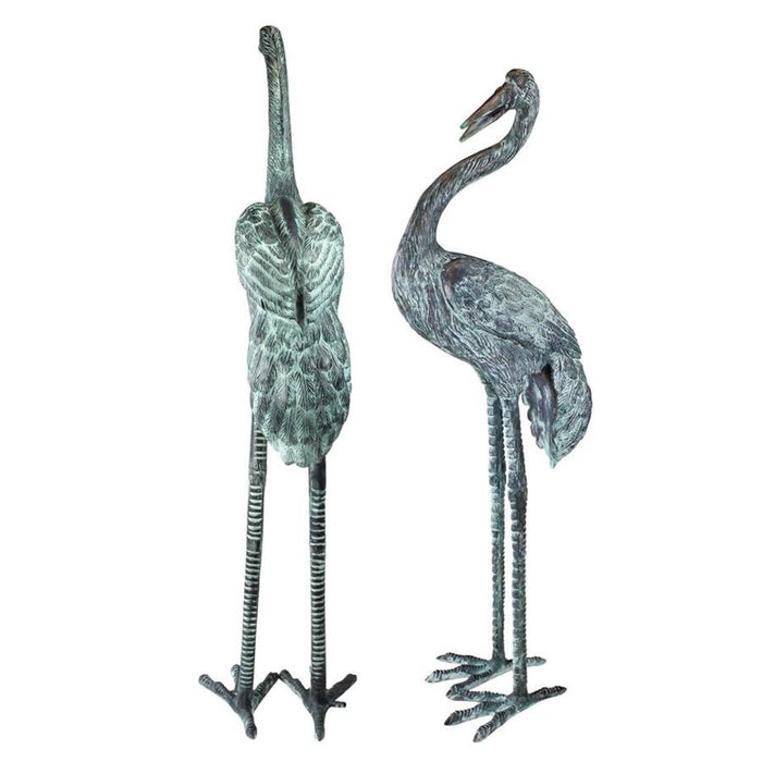 Design Toscano Large Bronze Crane Piped Garden Statues: Set of Two