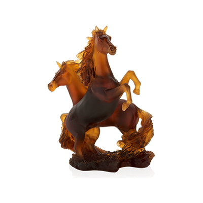 Daum - Crystal Two Horse Cavalcade Sculpture - Time for a Clock