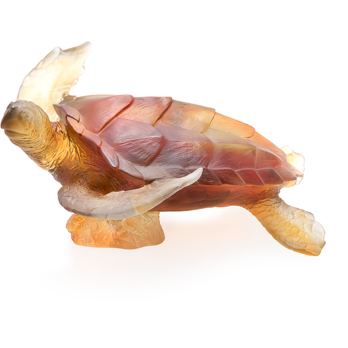 Daum - Crystal Coral Sea Large Amber Grey Sea Turtle - Time for a Clock