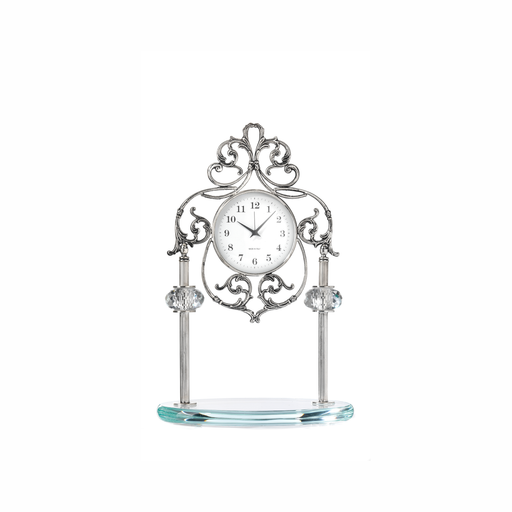 Excalibur Table Clock With Glass Base In Silver and Gold Finish Brass - Crystal Sphere - Made in Italy - Time for a Clock