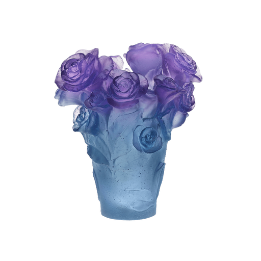 Daum - Crystal Small Rose Passion Vase in Blue & Purple - Time for a Clock