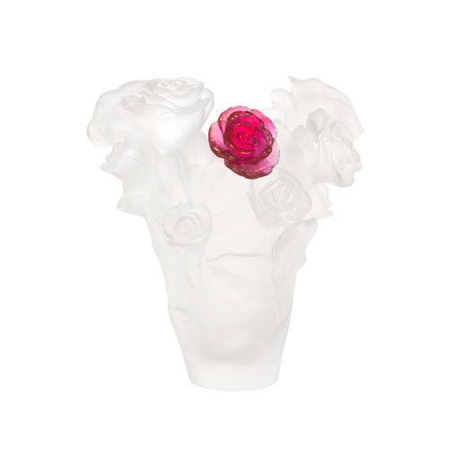 Daum - Crystal Small Rose Passion Vase in White with Red Flower - Time for a Clock