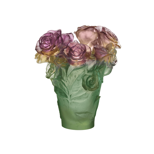 Daum - Crystal Small Rose Passion Vase in Green & Pink - Time for a Clock