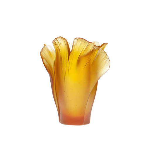 Daum - Medium Crystal Ginkgo Vase in Amber - Time for a Clock