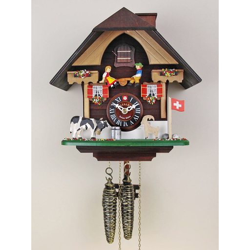Loetscher - The Seesaw, The Cow And The Ibex Swiss Cuckoo Clock - Made in Switzerland - Time for a Clock