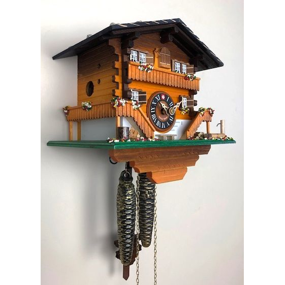 Loetscher - Classic Brienz Chalet In Amber Swiss Cuckoo Clock - Made in Switzerland - Time for a Clock