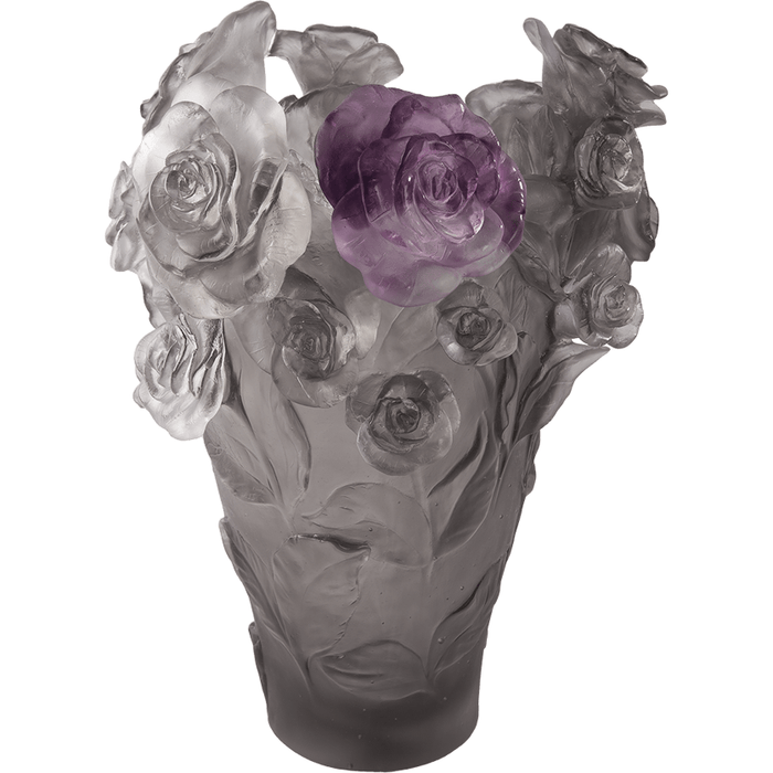Daum - Crystal Rose Passion Vase in Grey & Purple 500 Ex - Time for a Clock