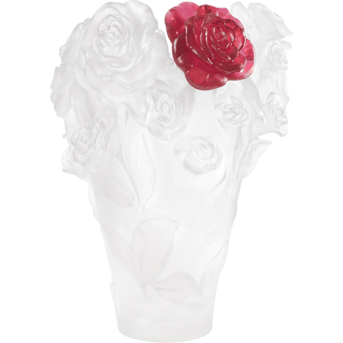 Daum - Crystal Rose Passion Vase in White with Red Flower 500 Ex - Time for a Clock
