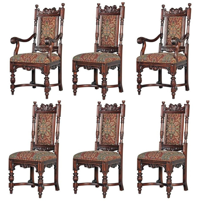 Design Toscano Grand Classic Edwardian Dining Chairs: Set of Six - Two Armchairs and Four Side Chairs