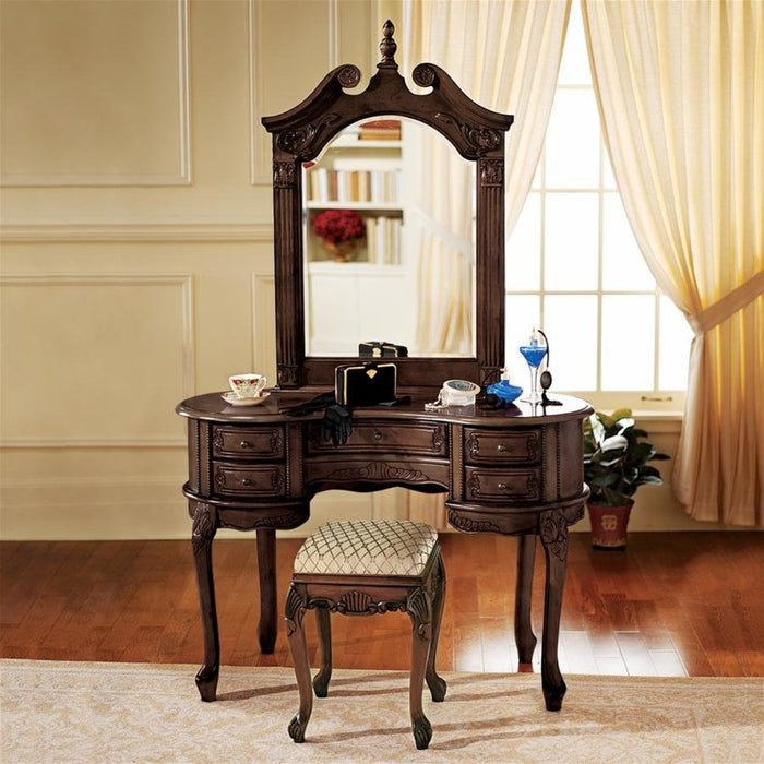 Design Toscano The Queen Anne Dressing Table and Mirror Set