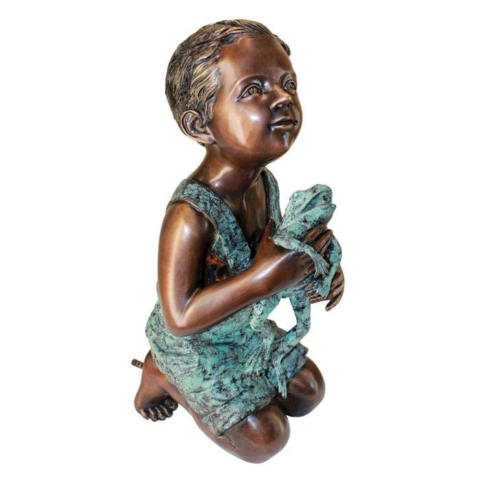 Design Toscano New Friend, Boy with Frog Cast Bronze Garden Statue: Piped for Water