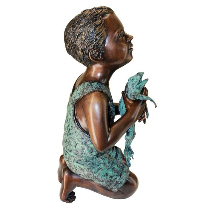 Design Toscano New Friend Boy with Frog Cast Bronze Garden Statue: Not Piped