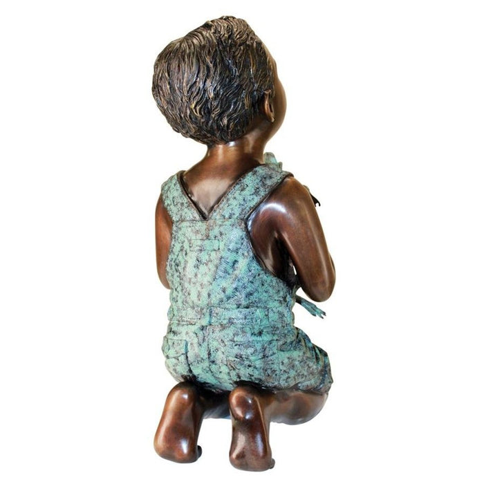 Design Toscano New Friend Boy with Frog Cast Bronze Garden Statue: Not Piped