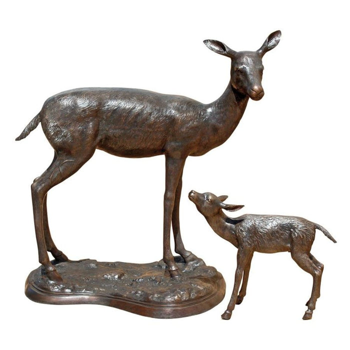 Design Toscano Standing Mother Doe and Baby Fawn Deer Bronze Garden Statue Set