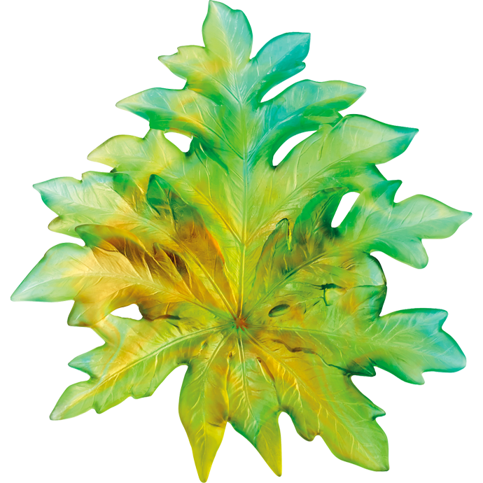 Daum - Small Short-Fixture Bornéo Wall Leaf in Green by Emilio Robba - Time for a Clock