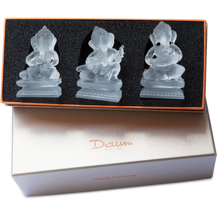 Daum - Crystal Ganesh Musicians in White, Set of 3 - Time for a Clock