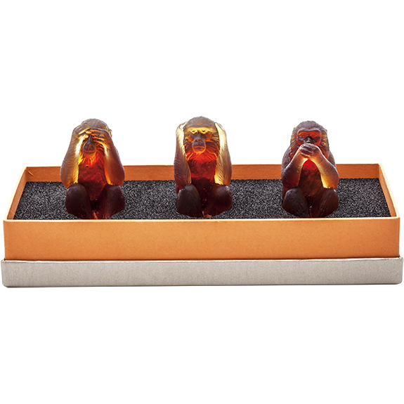 Daum - Crystal Monkeys in Amber, Set of 3 - Time for a Clock