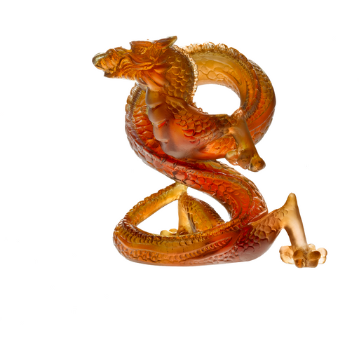 Daum - Crystal Figure Eight Dragon in Dark Amber - Time for a Clock
