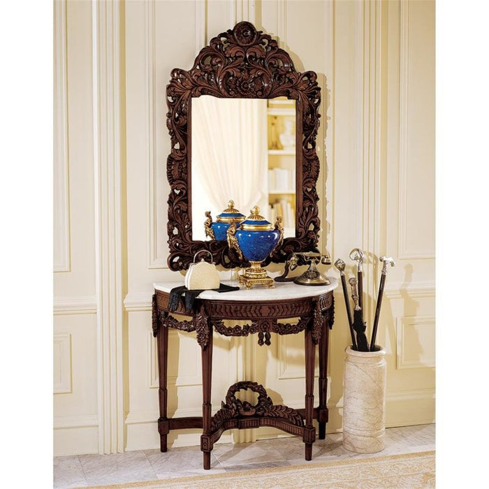 Design Toscano Chateau Gallet Marble Topped Hardwood Console Table with Mirror