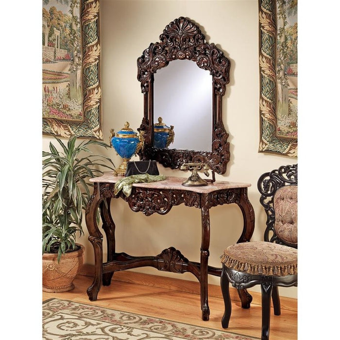 Design Toscano The Dordogne Marble-Topped Hardwood Console Table with Mirror