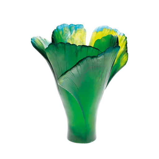 Daum - Large Crystal Ginkgo Vase in Green - Time for a Clock