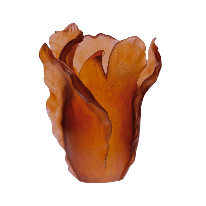 Daum - Large Crystal Tulip Vase in Dark Amber 99 Ex - Time for a Clock