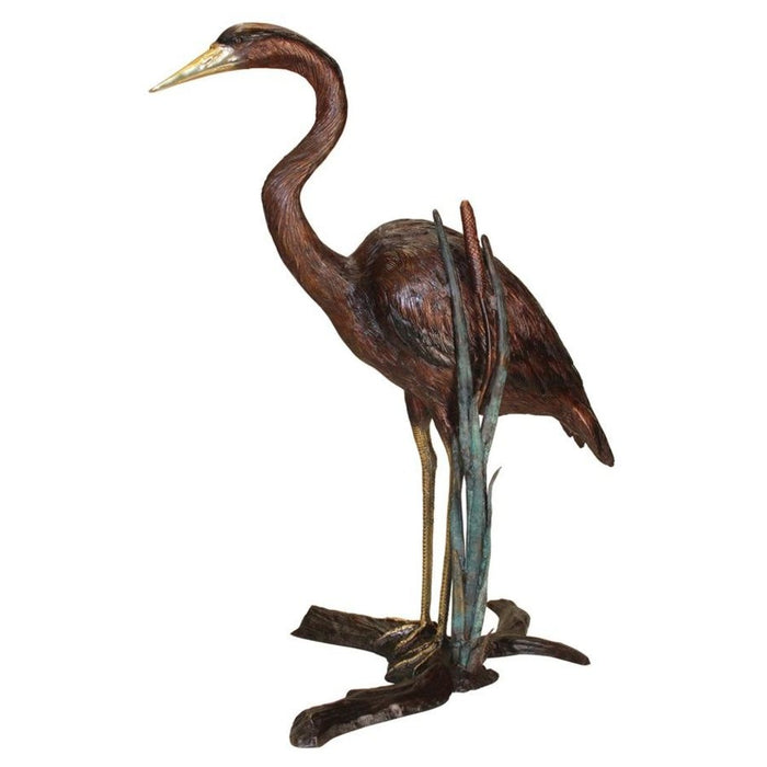 Design Toscano Standing Heron in Reeds Cast Bronze Garden Statue