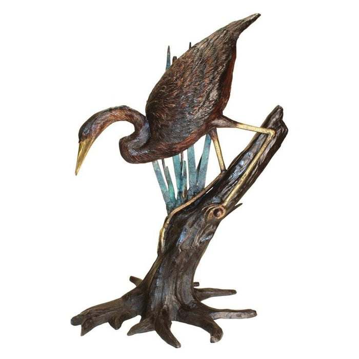 Design Toscano Fishing Heron in Reeds Cast Bronze Garden Statue
