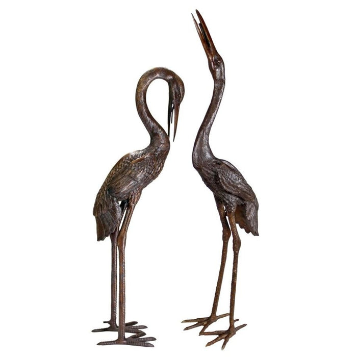 Design Toscano Large Herons Cast Bronze Piped Garden Statues: Set of Two