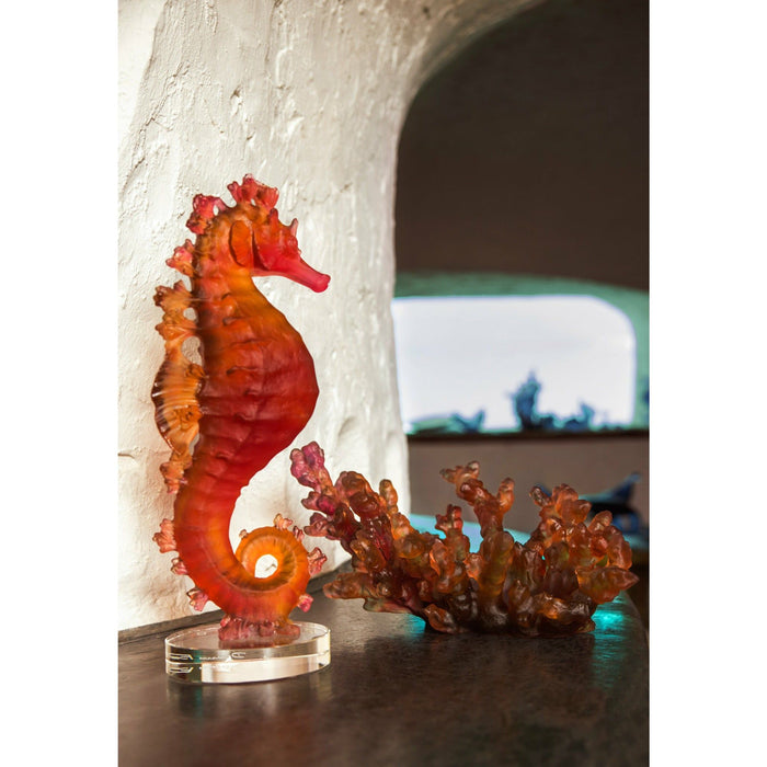 Daum - Crystal Coral Sea Amber Red Seahorse - Time for a Clock
