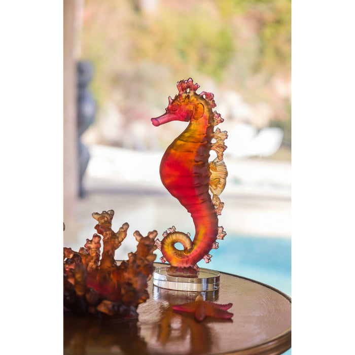Daum - Crystal Coral Sea Amber Red Seahorse - Time for a Clock