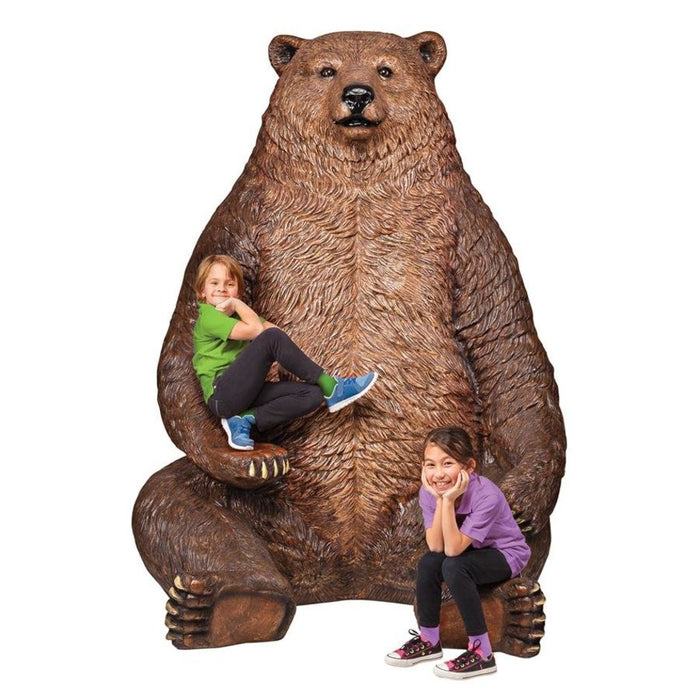 Design Toscano Sitting Pretty Oversized Brown Bear Statue with Paw Seat