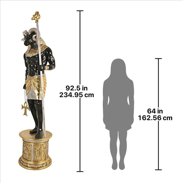 Design Toscano The Egyptian Grand Ruler Collection: Life-Size Khnum Statue atop a Temple Column Mount