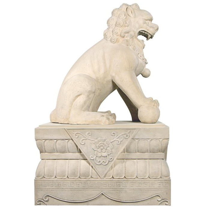 Design Toscano Grand Palace Chinese Lion Foo Dog Statue: Male with Pedestal Base
