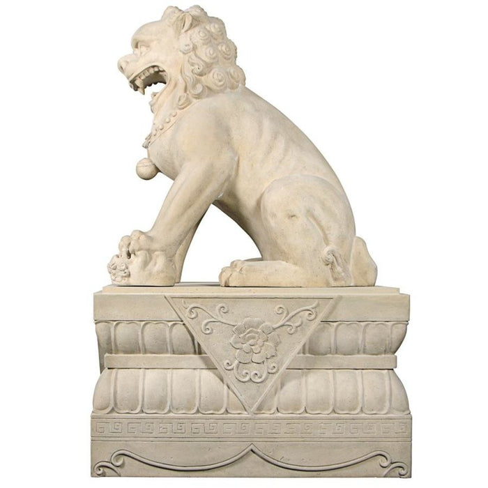 Design Toscano Grand Palace Chinese Lion Foo Dog Statue: Female with Pedestal Base