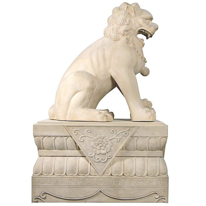 Design Toscano Grand Palace Chinese Lion Foo Dog Statue: Female with Pedestal Base