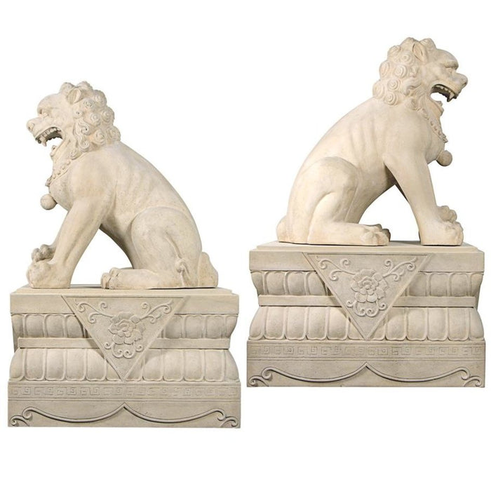 Design Toscano Grand Palace Chinese Lion Foo Dog Statues: Set of Male & Female with Bases
