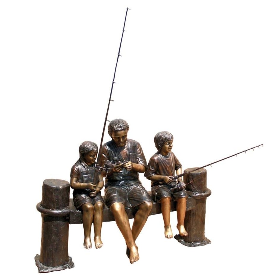 Stunning life size bronze boys fishing statue for Decor and Souvenirs 