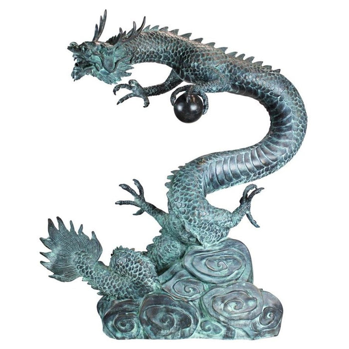Design Toscano Asian Dragon with Oriental Power Orb Bronze Garden Statue