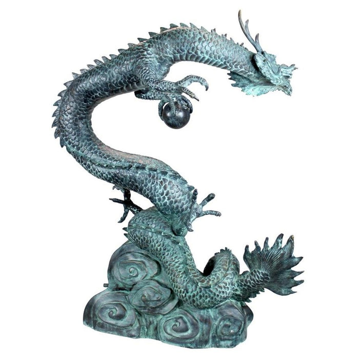 Design Toscano Asian Dragon with Oriental Power Orb Bronze Garden Statue