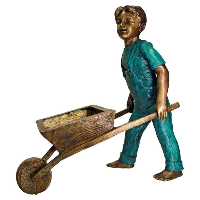 Design Toscano Wheelbarrow Willie, Garden Boy Cast Bronze Garden Statue