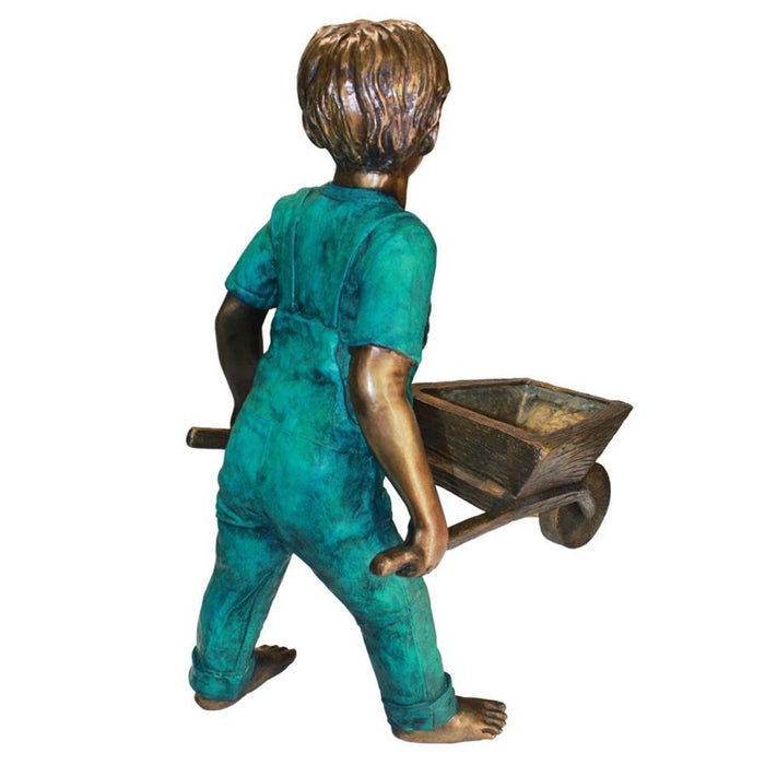 Design Toscano Wheelbarrow Willie, Garden Boy Cast Bronze Garden Statue