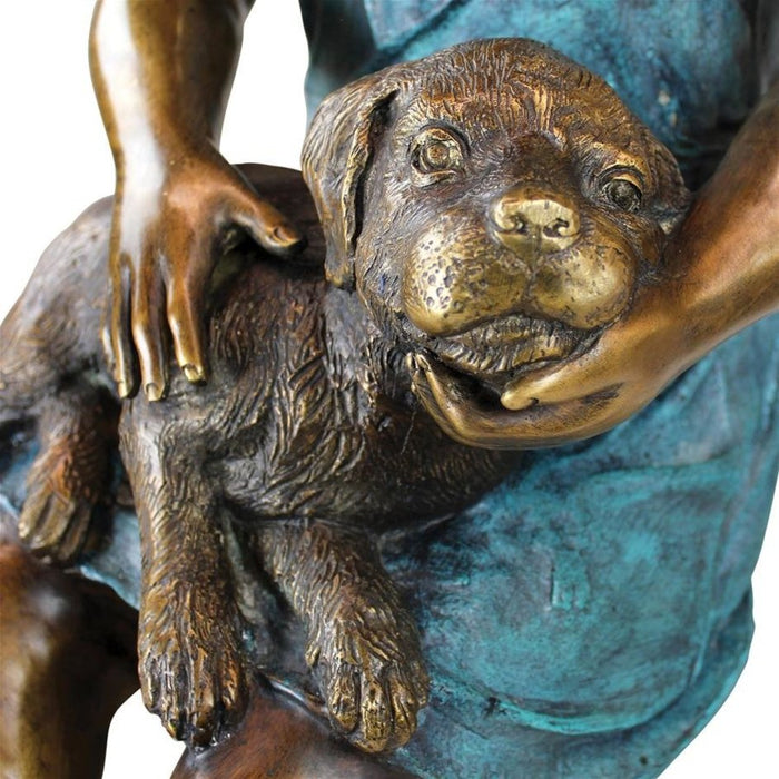 Design Toscano Sitting Savannah, Girl with Dog Cast Bronze Garden Statue