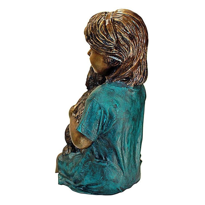 Design Toscano Puppy Kisses, Sitting Girl Cast Bronze Garden Statue