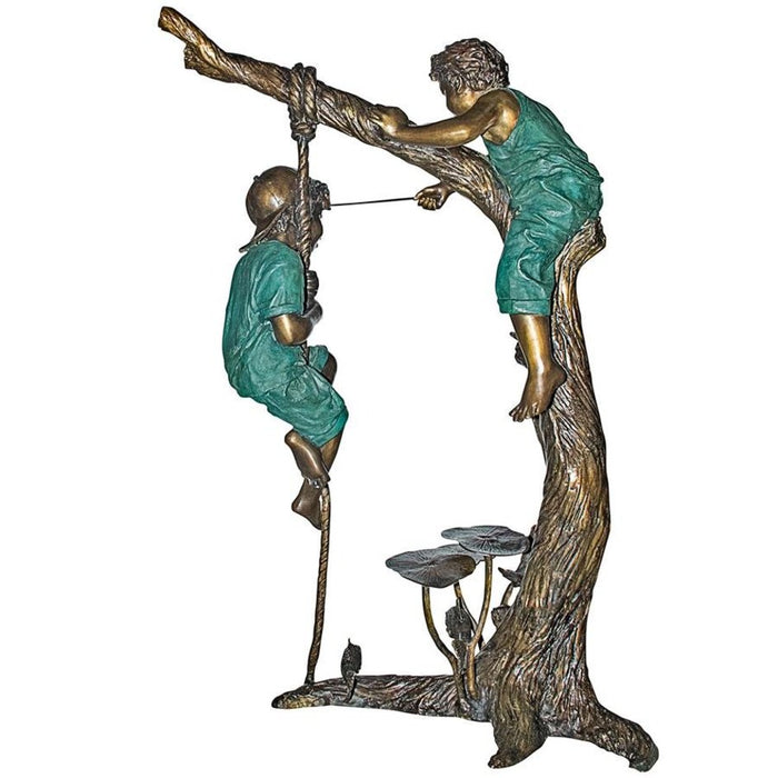 Design Toscano Frolicking Fisherman Two Boys on a Tree Cast Bronze Garden Statue