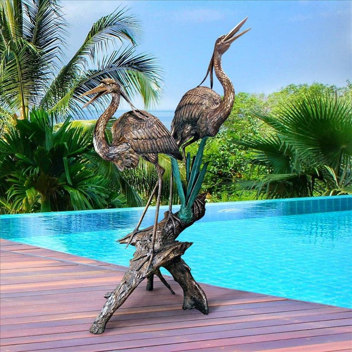 Design Toscano Two Herons on a Log Cast Bronze Garden Statue